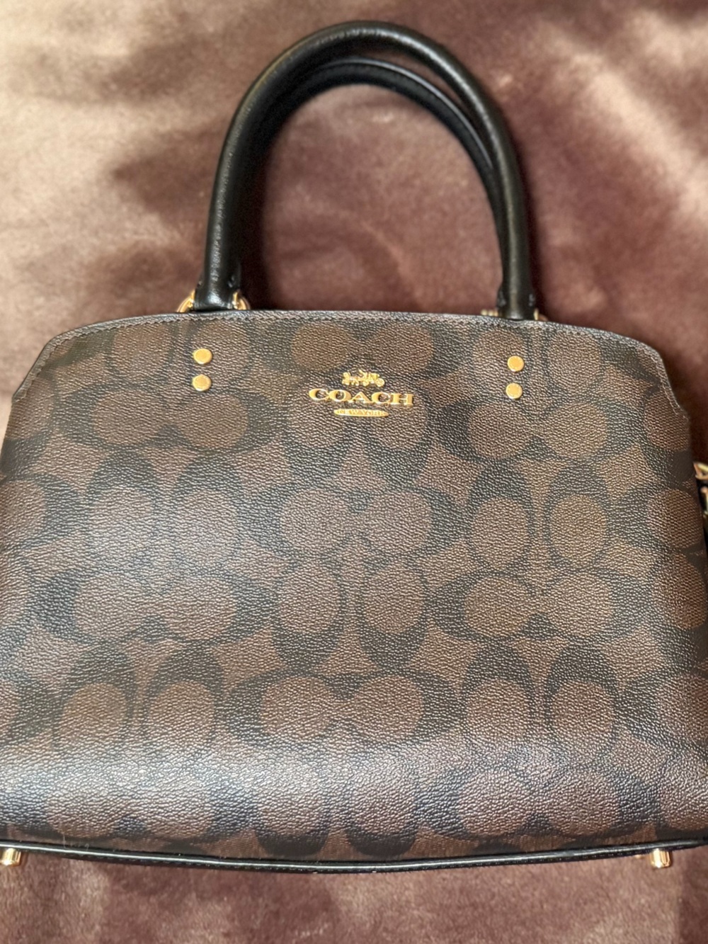 Coach Brown Signature Mini Satchel with Black Handles